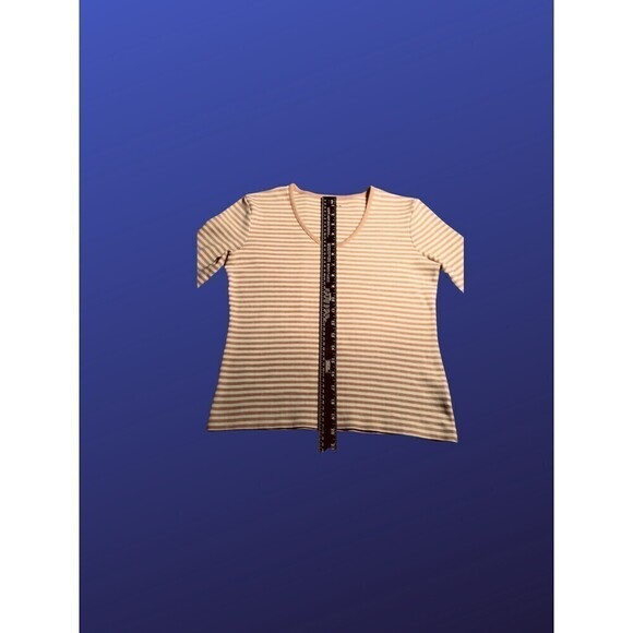 LIZ CLAIBORNE 100% Cotton Top, 3/4 Sleeve, TAN/CREAM STRIPE, Size PS, NWOT - Picture 6 of 8